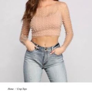 Beaded Mesh Crop Top